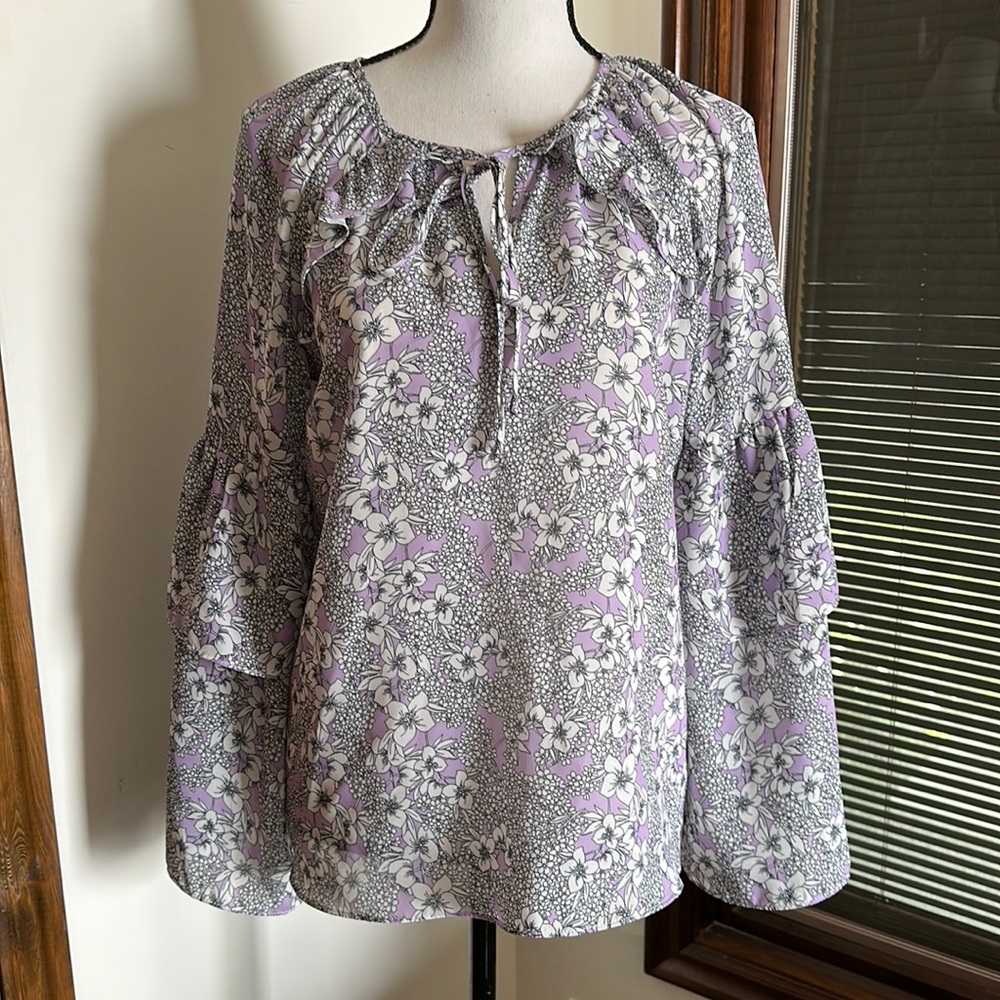 Parker | Lavender Lyla Tiered Long Sleeve Floral print Blouse Size M